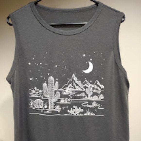 SHEIN GRAY WOMEN'S SLEEVELESS TANK TOP DESERT MOON CACTUS  SIZE M - Picture 1 of 6